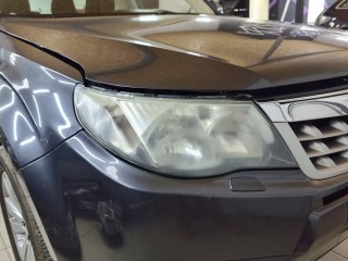 Subaru Forester установка bi-led линз Aozoom A12, шлифовка, броня, сетка в бампер (1)